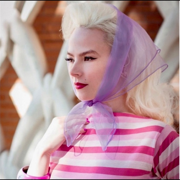Lavender Pinup Nylon chiffon head scarf rockabilly - Picture 1 of 2